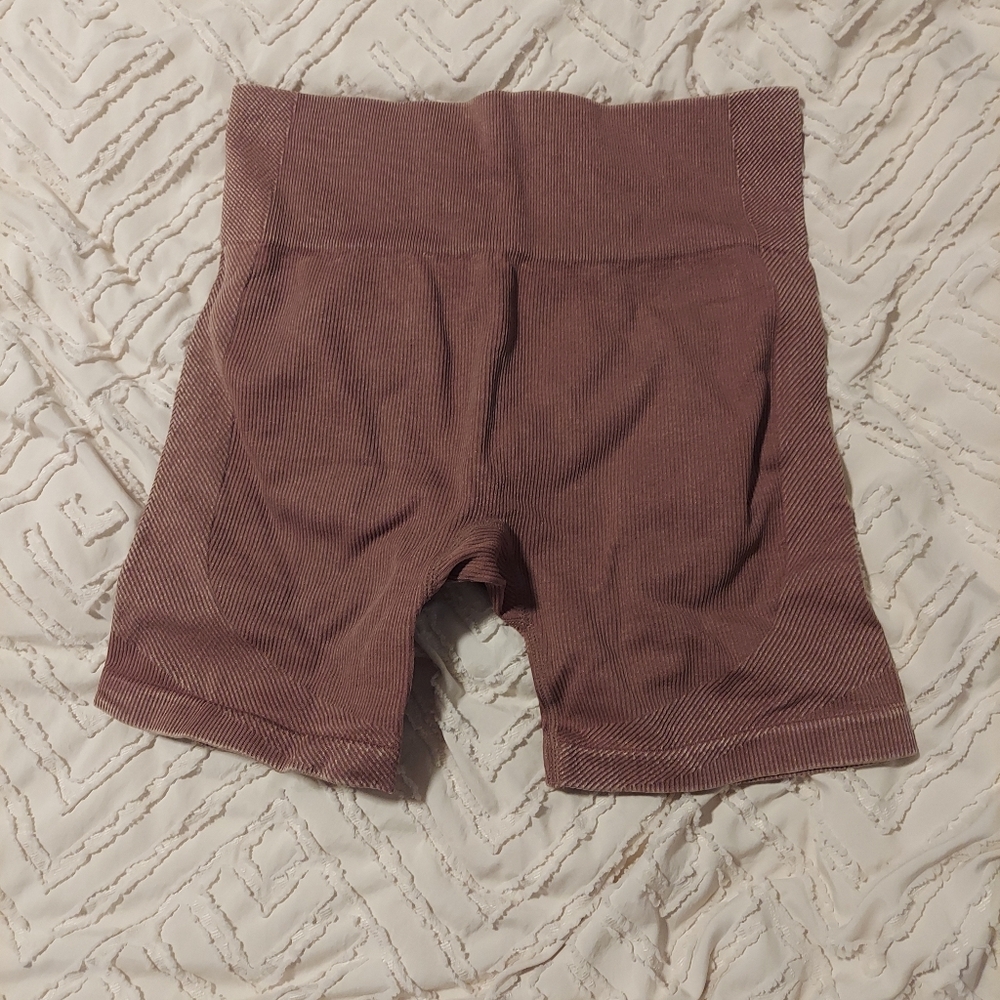 Womens Xs Cozy Brown Ribbed Althetic Workout Comfy Shorts